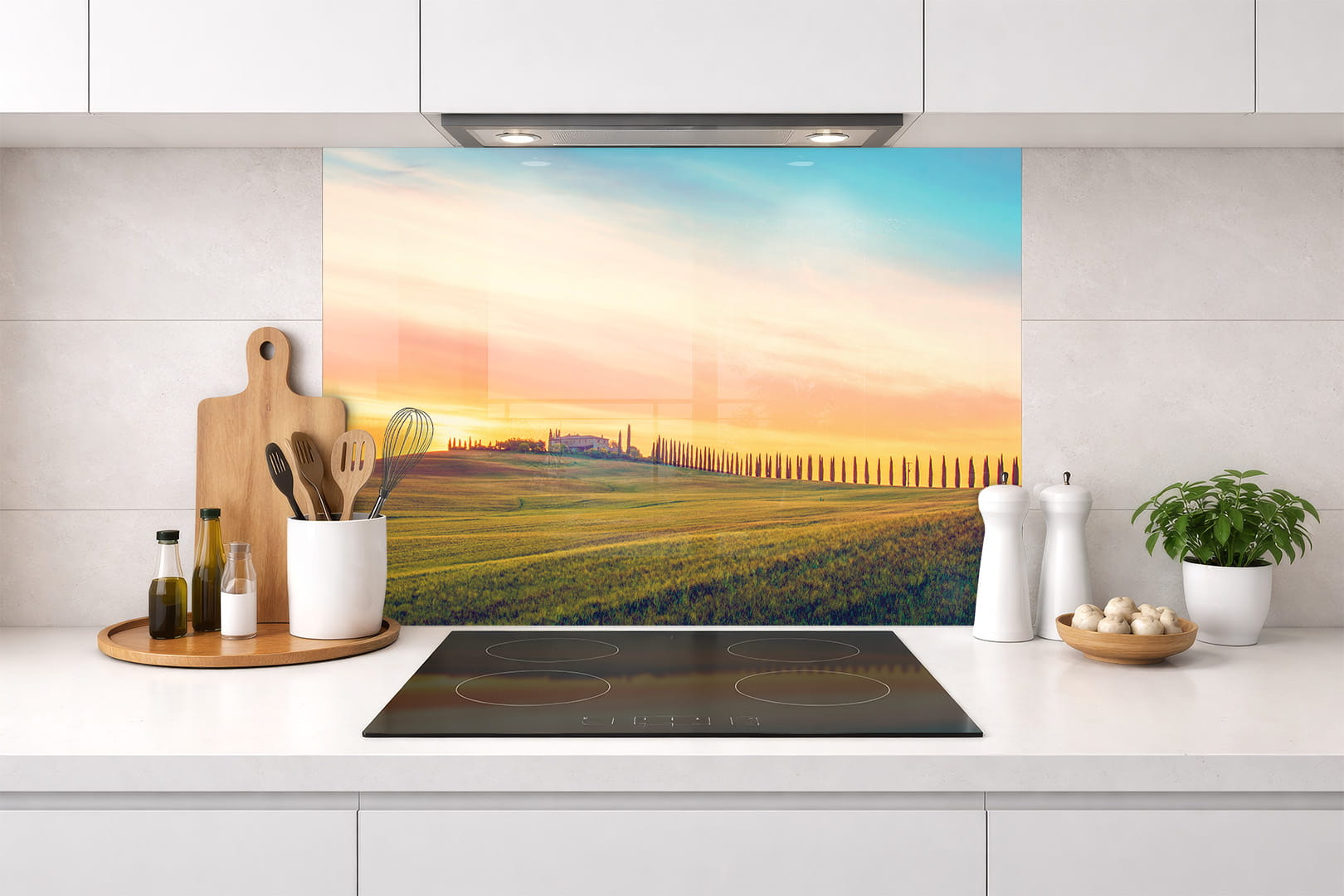 Spritzschutz – Toskana bei Dämmerung