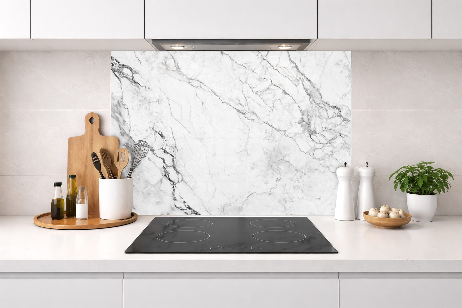 Spritzschutz – weißer Marmor mit schwarzen Adern