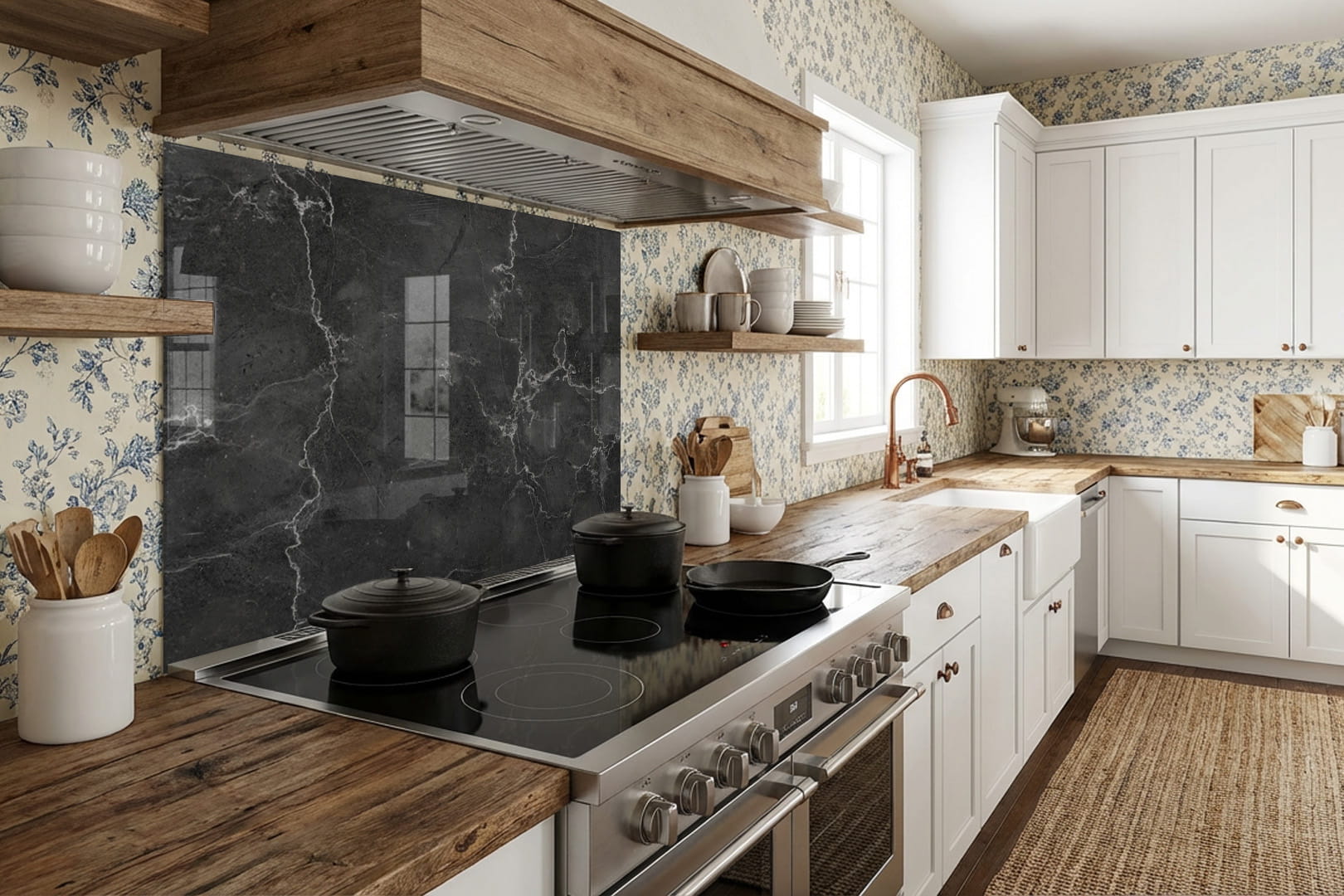 Spritzschutz – schwarzer Marmor mit weißen Adern
