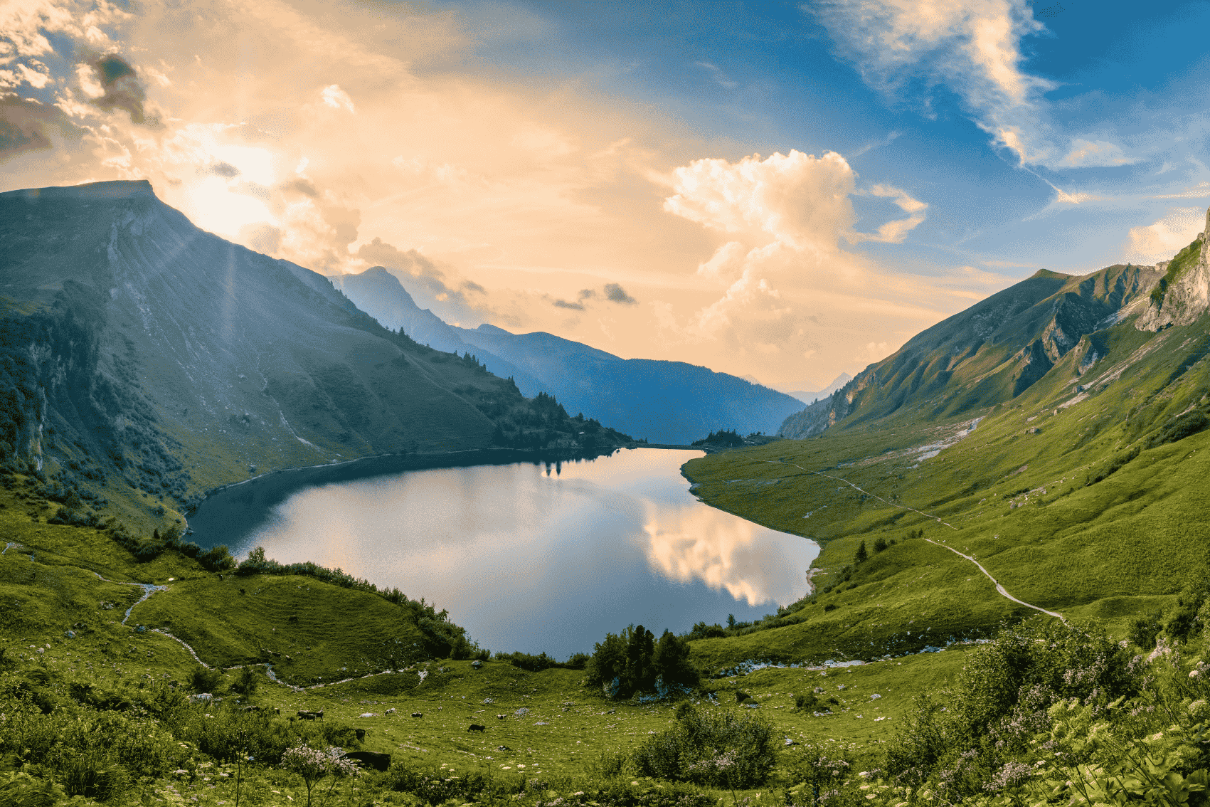Spritzschutz - Alpenpanorama mit Seeblick