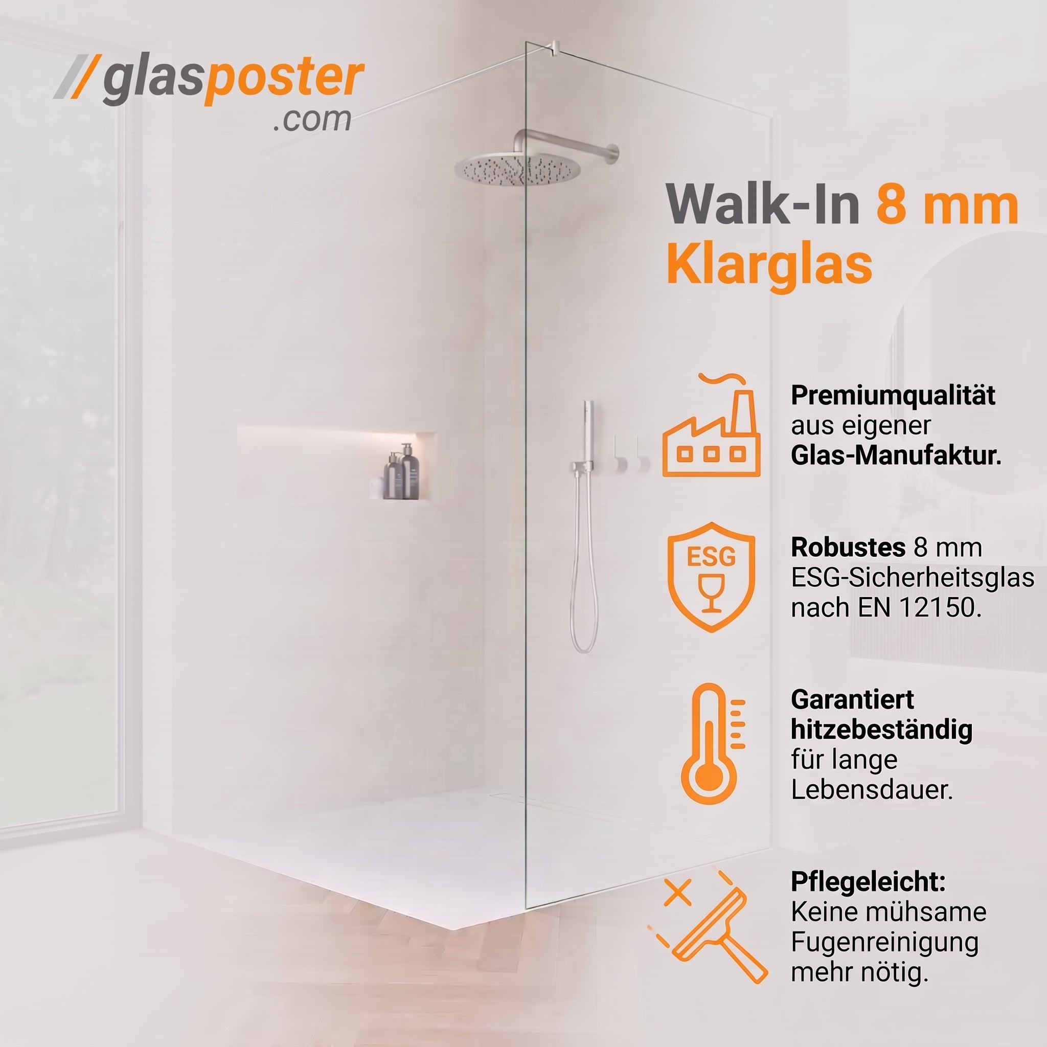 Walk-In Dusche 8 mm Klarglas