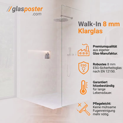 Walk-In Dusche 8 mm Klarglas