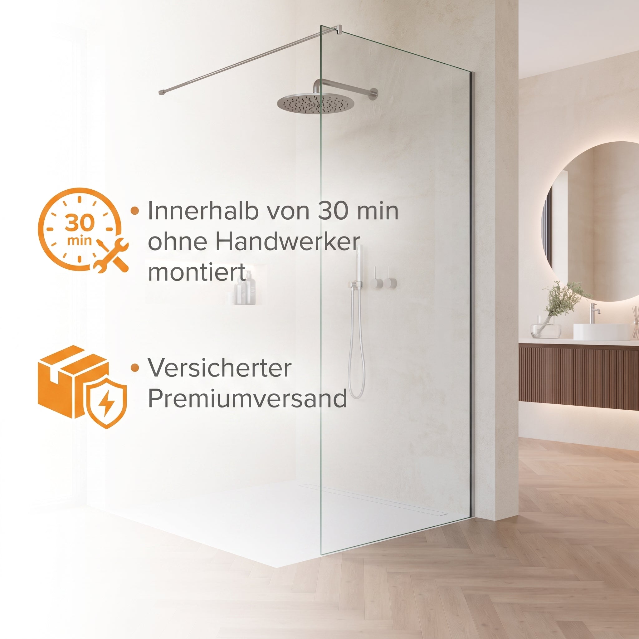 Walk-In Dusche 8 mm Klarglas
