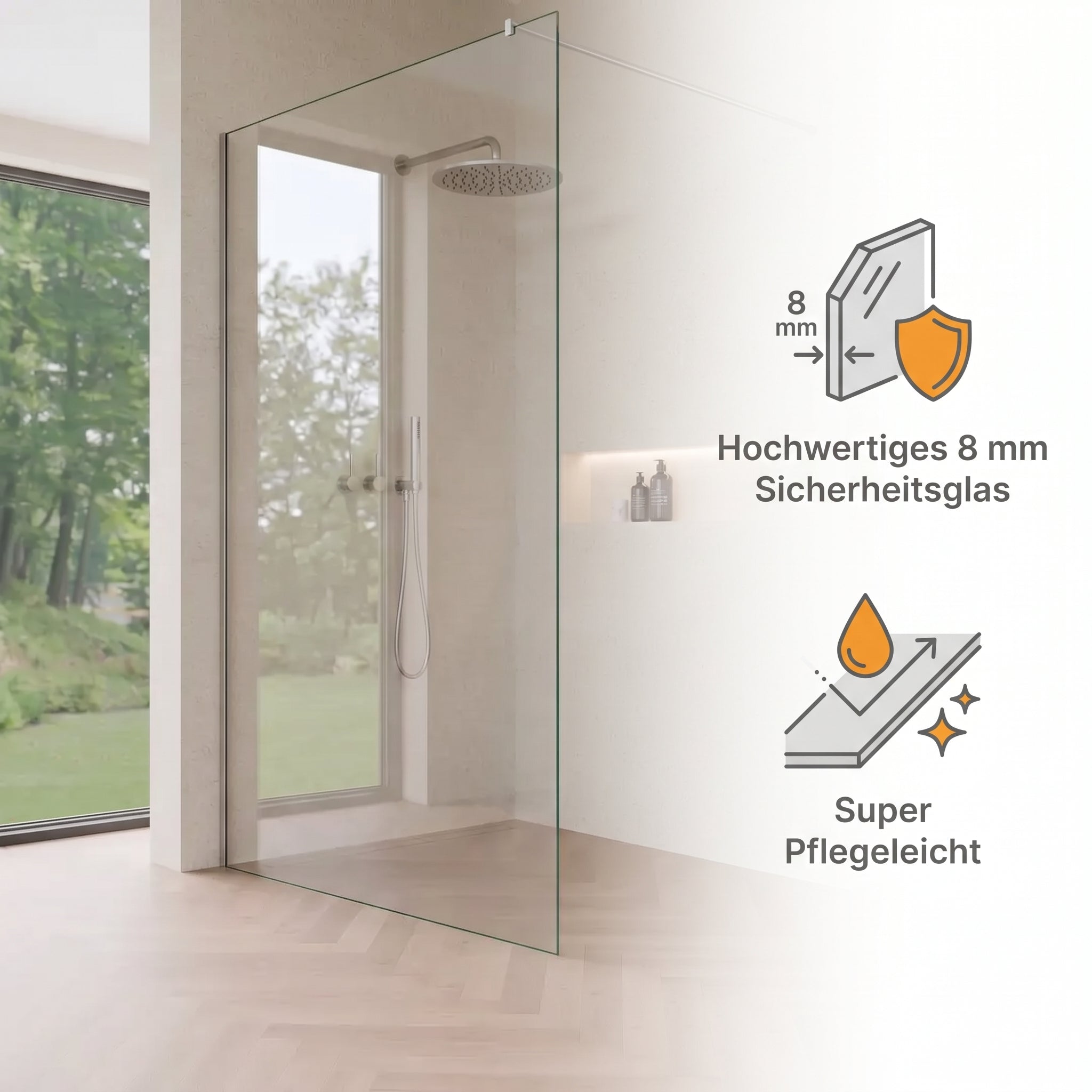 Walk-In Dusche 8 mm Klarglas