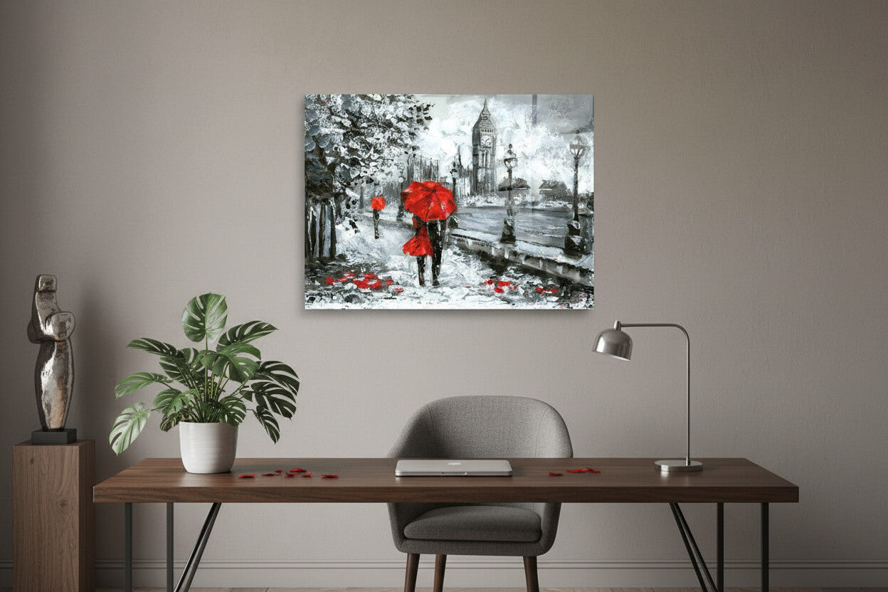 Glasbild - London im Regen