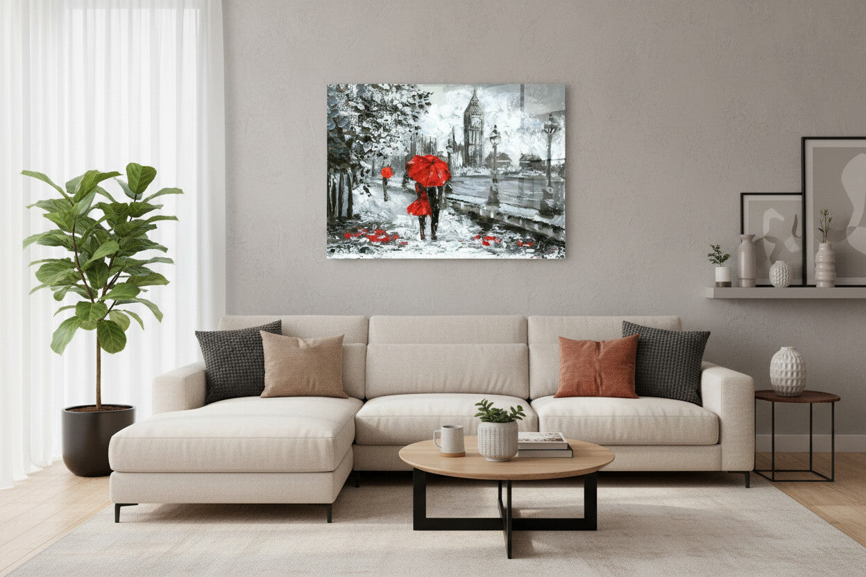 Glasbild - London im Regen