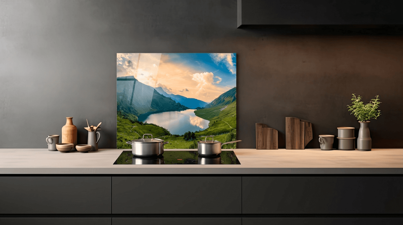Spritzschutz - Alpenpanorama mit Seeblick